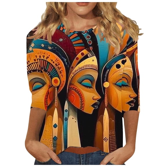 Tbopshirt Black History Month Shirts Women,Plus Size Tops 3/4 Sleeve,Fashion Printed Casual Round Neck Pullover Womens Graphic T Shirts,S-XXXL,Black History Gifts