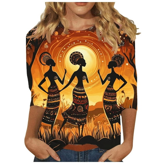 Tbopshirt Black History Month Shirts Women,Plus Size Tops 3/4 Sleeve,Fashion Printed Casual Round Neck Pullover Womens Graphic T Shirts,S-XXXL,Black History Gifts