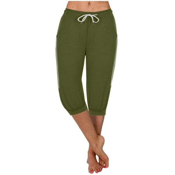 Tbopshirt Capri Pants for Women Summer High Waisted Solid Color Matching Slim Fitting Yoga Gym Pants,Plus Size Pants for Women