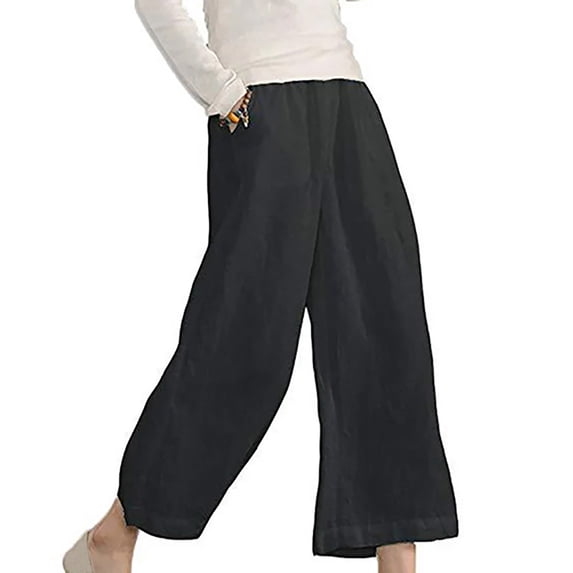Tbopshirt Capris for Women Plus Size,Womens Fashion Casual Pants Gifts for Women,Multiple Solid Color Cotton Linen Loose Wide Leg Capris