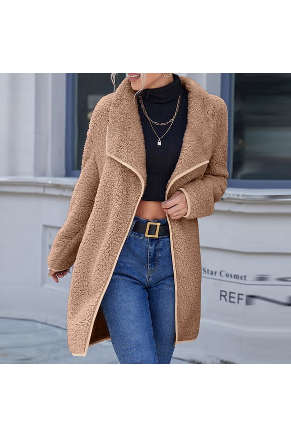 Cardigan for Women,Clearance Women Fashion Loose Casual Large Lapel Irregular Mid-length Double-sided Plush Coat Furry Windbreaker Coat Girls Zip Up Jacket