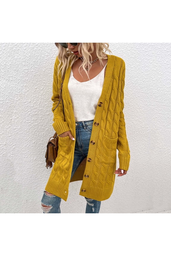 Cardigan for Women,Women Casual Knits Long Sleeve Sweater Coat Solid Color Women's Button Cardigan Girls Zip Up Jacket