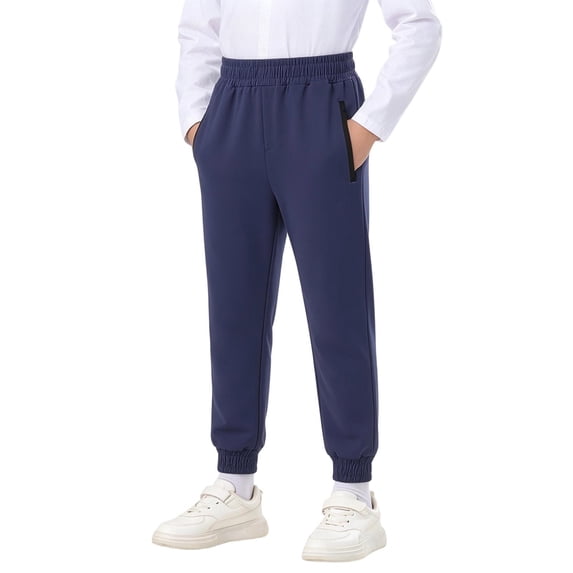 Tbopshirt Children's Jogger Sweatpants for Boys Elastic Rib Waist Zipper Pockets Loose Casual Sports Trousers