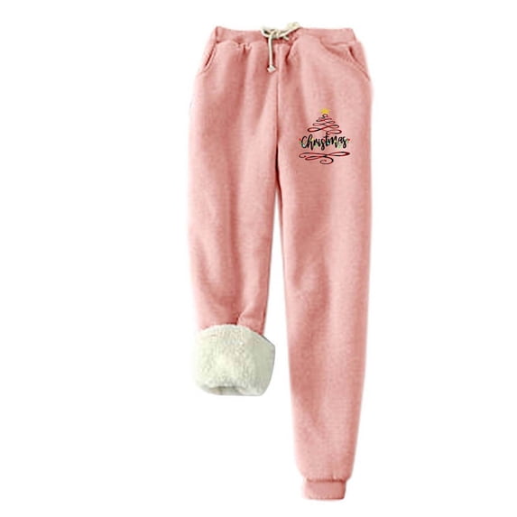 Tbopshirt Christmas Womens Sweatpants With Pockets,Printed Leggings Pants Lamb Fleece Pockets Elastic Waist Drawstring Thickened Plush Warm,Plus Size Joggers for Women