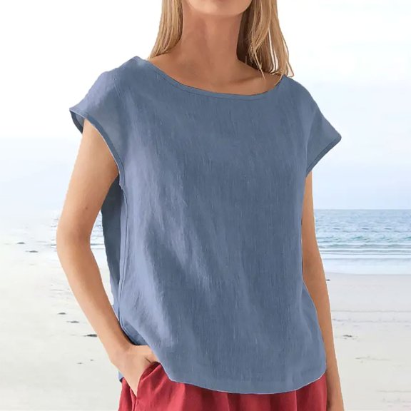 Tbopshirt Clothes under Women's Summer Fashion Cropped Sleeves Lapel V-Neck Cotton Line Loose Shirt Blouse