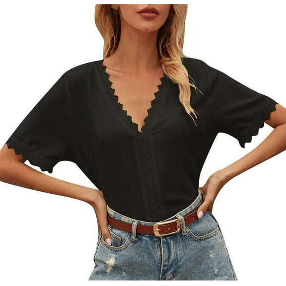 Tbopshirt Clothes under Women's Summer New V-neck Casual Chiffon Lace Tops
