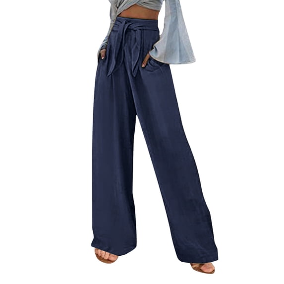 Tbopshirt Fashion Ladys High Waisted Pants Women's Loose Wide Leg Pants Cotton Linen Trousers Straight Pants Casual Pants