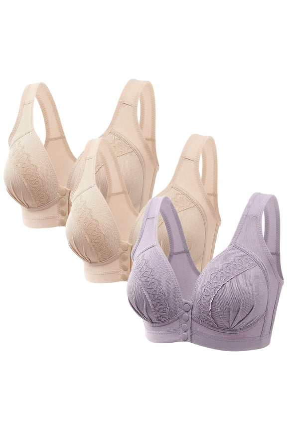 Front Closure Wireless Bras for Women Plus Size,Women Bras 3PC Traceless Comfortable No Steel Ring Breathable Gathering Front Opening Buckle Underwear