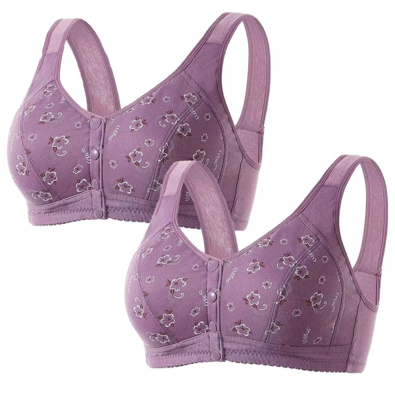 Tbopshirt Front Closure Wireless Bras for Women Plus Size,Women Bras 2PC Traceless Comfortable No Steel Ring Breathable Gathering Front Opening Buckle Bra Underwear