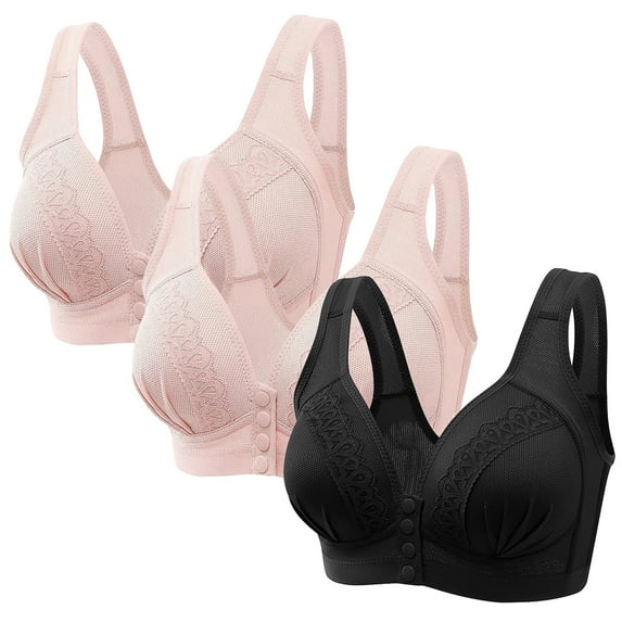 Tbopshirt Front Closure Wireless Bras for Women Plus Size,Women Bras 3PC Traceless Comfortable No Steel Ring Breathable Gathering Front Opening Buckle Underwear
