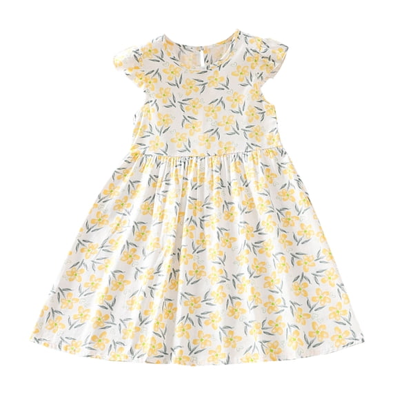 Tbopshirt Girls Dress,Dresses for Girl Fashion Girls'Summer Short Sleeve Ruffled Pockets Round-Neck Printed Dress Dress Sweet Tank Top,100-160