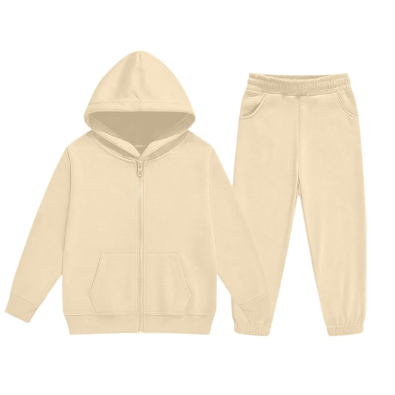Tbopshirt Girls Hoodie and Pants Set Hooded Zip Up Long Sleeve Fleece Lined Warm Solid Color Cuffed Jogger Pants Fall Winter Casual Sport Wear 2-Piece Outfit 2-14 Years
