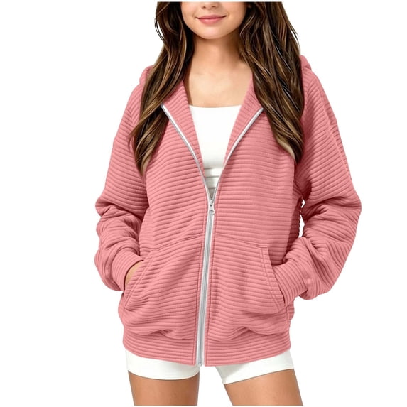 Tbopshirt Girls Hoodies Zip Up Long Sleeve Casual Hooded Jacket with Front Pocket for School Fall Outdoor Wear Jackets Tops Age: 5-15 Years