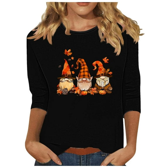 Tbopshirt Halloween 3/4 Tshirts Women Graphic,Halloween Shirts for Women,Women's Fashion Printed Casual Pullover Round Neck 3/4 Sleeve T-shirt Top,Halloween Tops Plus Size,Halloween Gifts
