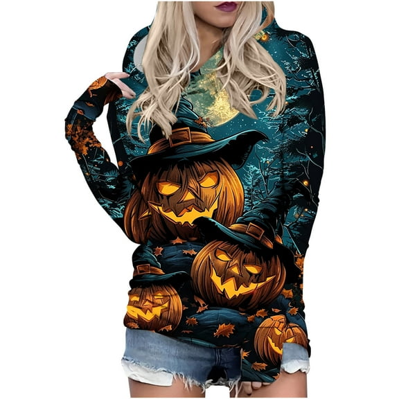 Tbopshirt Halloween Hooded Sweatshirt,Halloween Sweatshirts for Women Plus Size,Casual Long Sleeve Hooded Slim T-Shirt Blouse Pullover Tops,Womens Hoodies