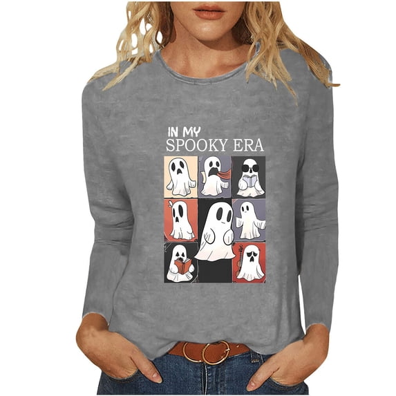 Tbopshirt Halloween Tops for Women,Halloween Sweatshirts for Women Plus Size,Printing Classic Long Sleeve T-shirt Round Neck Tops/Shirt,T-Shirts Womens Graphic Pullover
