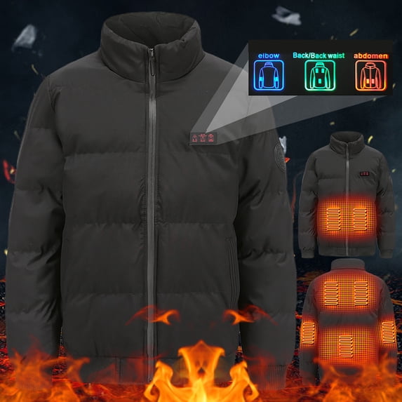 Tbopshirt Heated Jacket Winter Coats for Women,Unisex Solid Color Seven Heating Thickened Long Sleeved Hooded Cotton Jacket