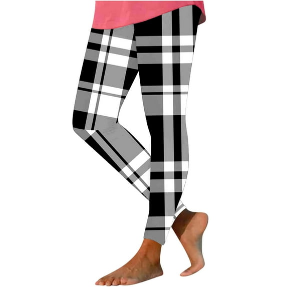 Tbopshirt High Waisted Leggings for Women Plaid,Tummy Control Printed Tight Yoga Pants Leggings Plus Size Long Pants,S-XXXL