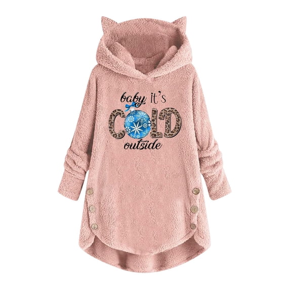 Tbopshirt Hoodies Pullover Hooded Sweatshirts for Women,Plus Size Essential Crewneck Sweatshirts Christmas Plush Hooded Long Sleeve Pullover Print Top