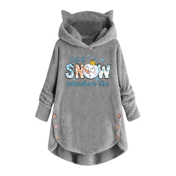 Tbopshirt Hoodies Pullover Hooded Sweatshirts for Women,Plus Size Essential Crewneck Sweatshirts Christmas Plush Hooded Long Sleeve Pullover Print Top