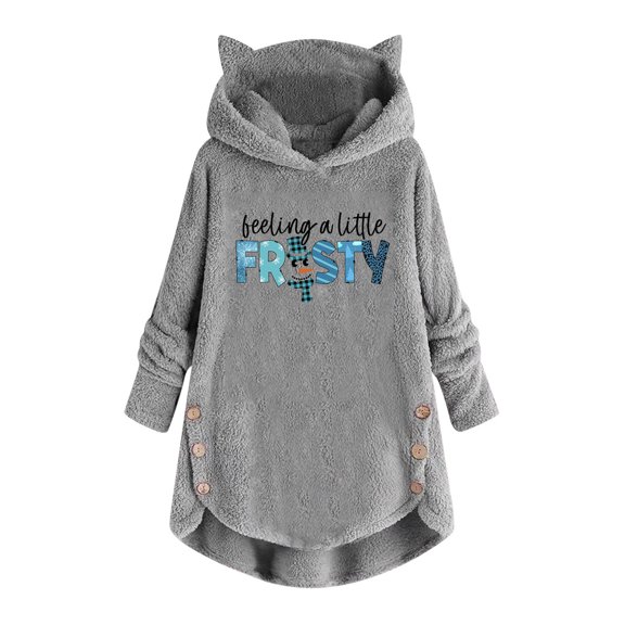 Tbopshirt Hoodies Pullover Hooded Sweatshirts for Women,Plus Size Essential Crewneck Sweatshirts Christmas Plush Hooded Long Sleeve Pullover Print Top