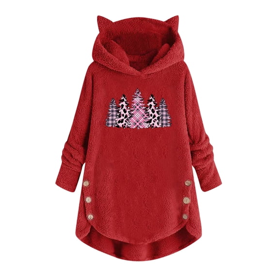 Tbopshirt Hoodies Pullover Hooded Sweatshirts for Women,Plus Size Essential Crewneck Sweatshirts Christmas Plush Hooded Long Sleeve Pullover Print Top
