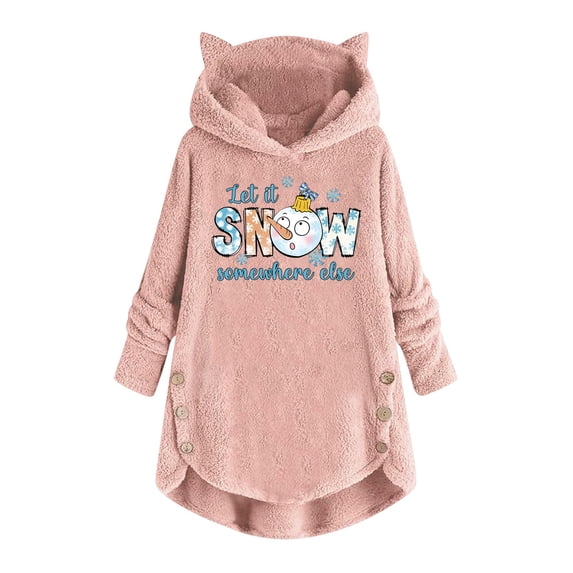 Tbopshirt Hoodies Pullover Hooded Sweatshirts for Women,Plus Size Essential Crewneck Sweatshirts Christmas Plush Hooded Long Sleeve Pullover Print Top