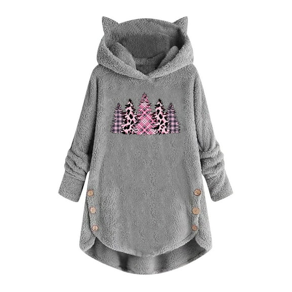 Tbopshirt Hoodies Pullover Hooded Sweatshirts for Women,Plus Size Essential Crewneck Sweatshirts Christmas Plush Hooded Long Sleeve Pullover Print Top