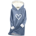 thumbnail image 1 of Tbopshirt Hoodies for Women Plus Size Graphic Valentine's Day Heart Long Sleeved Fall Winter Thickened Fleece Sherpa Lined Pullover Oversized Hooded Sweatshirt Blue,XL, 1 of 5