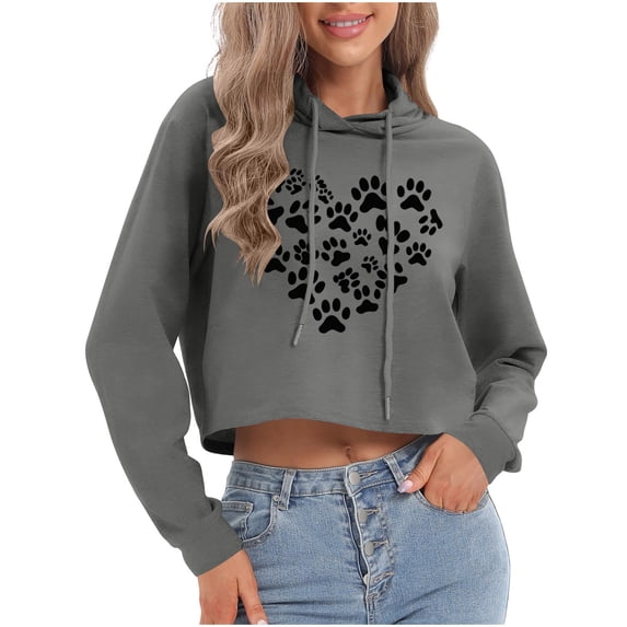 Tbopshirt Hoodies for Women Graphic Valentine's Day Crewneck Long Sleeve Tops Pullover with Drawstring Dark Gray,M