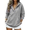 thumbnail image 1 of Tbopshirt Hoodies for Women Solid Color Metal Button Collar Hoodie Loose Long Sleeve Pullover Top With Pocket for Everyday Casual Wear, 1 of 8