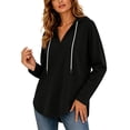 thumbnail image 1 of Tbopshirt Hoodies for Women V-neck Hooded Sweatshirt Long Sleeved Drawstring Hooded Pullover Casual Loose Fall and Winter Curved Hem Sweatshirt,S-XXL, 1 of 9