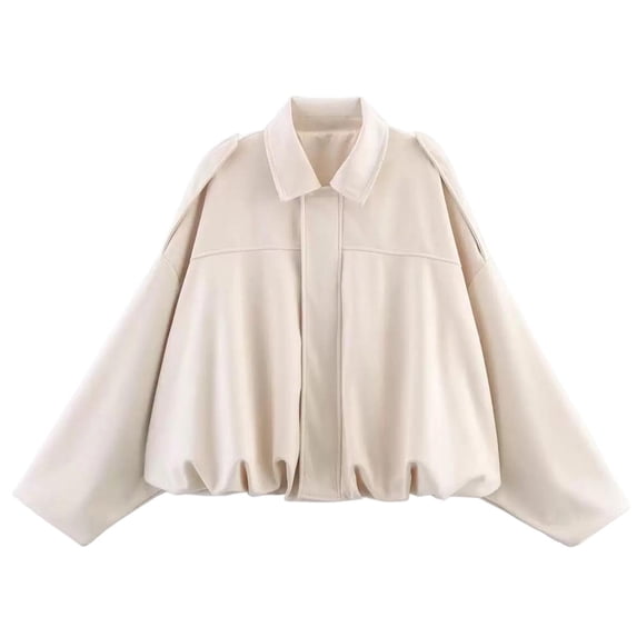 Tbopshirt Jacket for Women Lapel Collar Full Zip Soft Texture Jacket, Loose Drop Shoulder Long Sleeve Casual Outerwear With Side Pockets for Fall Winter