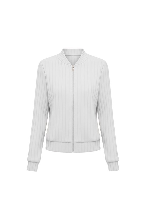 Jacket for Women Vertical Striped Zip Up Jacket Long-Sleeved Zipper Jacket Coat Rib Stand Collar Long Sleeve Rib Hem Casual Outerwear for Fall Winter