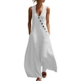 thumbnail image 1 of Tbopshirt Jumpsuits for Women Cotton Linen Button Wide Leg Summer Casual Solid Color V-Neck Beach Overalls with Pockets, 1 of 8
