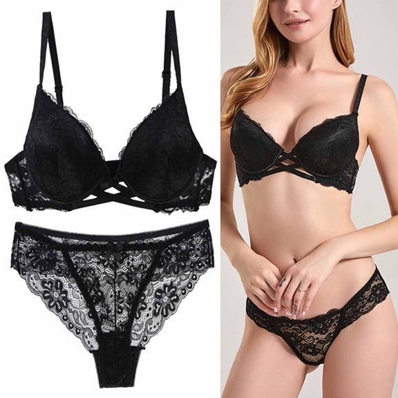 Tbopshirt Lace Bras Sets for Women,Women Bras Ladies Suit French Ultra-thin Flower Pattern Underwire Thin