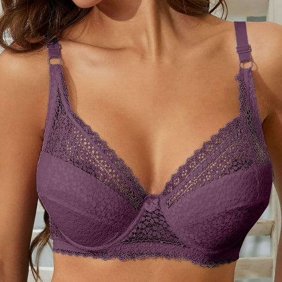 Tbopshirt Lace Bras for Women Plus Size,Women Bras Embroidered Glossy Comfortable Breathable Bra Underwear With Rims