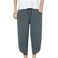 thumbnail image 1 of Tbopshirt Linen Capris for Men Plus Size,Mens Fashion Casual Pants Gifts for Men,Men's Cotton Linen Loose Cropped Pants, 1 of 5