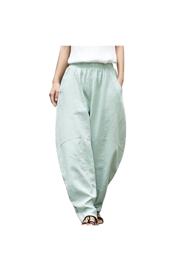 Linen Pants Women Plus Size,Womens Fashion Casual Pants Gifts for Women,Loose Baggy Pocket Pants Playsuit Trousers Overalls Cotton and Linen Pants