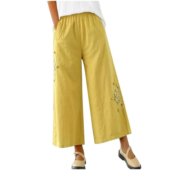 Tbopshirt Linen Pants Women Plus Size,Womens Fashion Casual Pants Gifts for Women,Pants for Women Elastic High Waist Linen Pant Pockets Cropped Trouser
