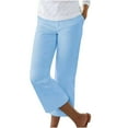thumbnail image 1 of Tbopshirt Linen Pants Women Plus Size,Womens Fashion Casual Pants Gifts for Women,Spring and Summer Solid Elastic Waist Cotton Versatile Straight Tube Wide Leg Pants, 1 of 6