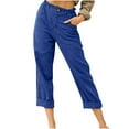 thumbnail image 1 of Tbopshirt Linen Pants Women Plus Size,Womens Fashion Casual Pants Gifts for Women,Color Pockets Buttons Elastic Waist Comfortable Straight Pants, 1 of 5