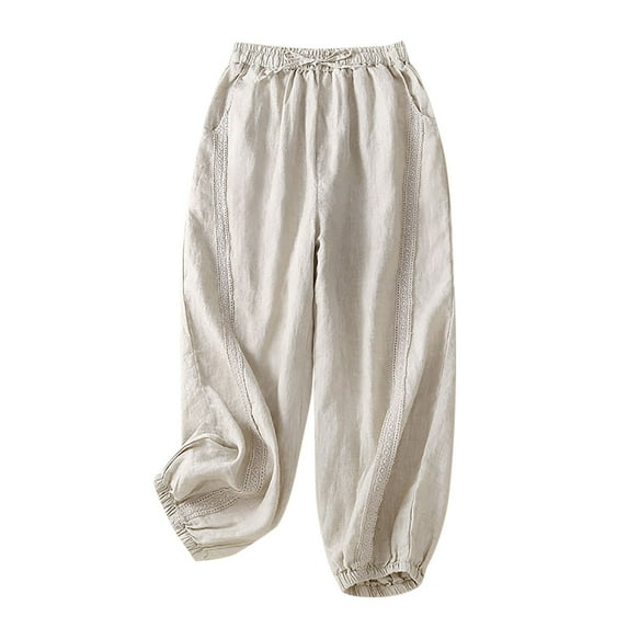 Tbopshirt Linen Pants Women Plus Size,Womens Fashion Casual Pants Gifts for Women,Fashionable and Comfortable Solid Color Large Cropped Pants