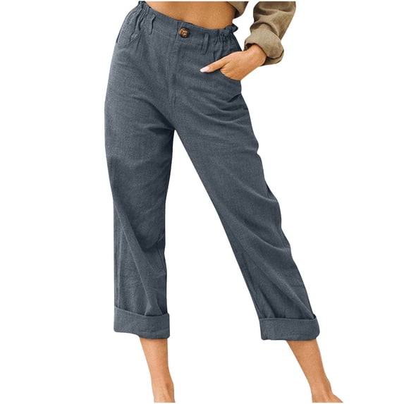 Tbopshirt Linen Pants Women Plus Size,Womens Fashion Casual Pants Gifts for Women,Color Pockets Buttons Elastic Waist Comfortable Straight Pants