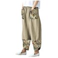 thumbnail image 1 of Tbopshirt Linen Pants Women Plus Size,Womens Fashion Casual Pants Gifts for Women,Cotton Linen Print Patchwork Irregular Loose Wide Leg Pants, 1 of 3