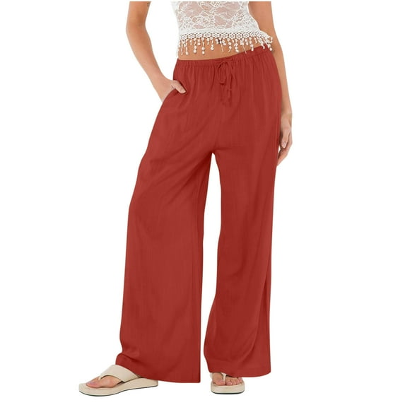 Tbopshirt Linen Pants Women Plus Size,Womens Fashion Casual Pants Gifts for Women,Solid Color Wide-legged Bohemian Wind Beach Pants Drawstring Loose Elastic Waist Pants