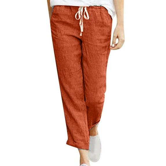 Tbopshirt Linen Pants Women Plus Size,Womens Fashion Casual Pants Gifts for Women,Spring and Summer Color Elastic Waist Cotton Leggings Pants