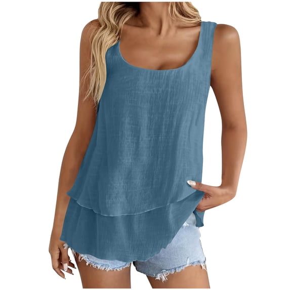 Tbopshirt Linen Womens Tank Tops Summer Loose Flowy Solid Color Round Neck Sleeveless Blouses,XL
