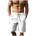 thumbnail image 1 of Tbopshirt Men's Linen Cotton Cargo Shorts Elastic Waist Drawstring Solid Color Casual Shorts Breathable Straight Leg 5 Inch Inseam Summer Beach Shorts with Pockets, 1 of 7