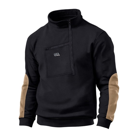 Tbopshirt Men's Sweatshirt Quarter Zip Fleece Pullover Stand Collar Long Sleeve Top with Chest Zipper Pocket and Contrast Sleeve Patches Casual Outdoor Winter Layer,S-3XL
